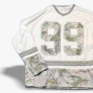 Broken Threads Mens 99 Camo Mesh Hockey Jersey White Grey Green Size Small